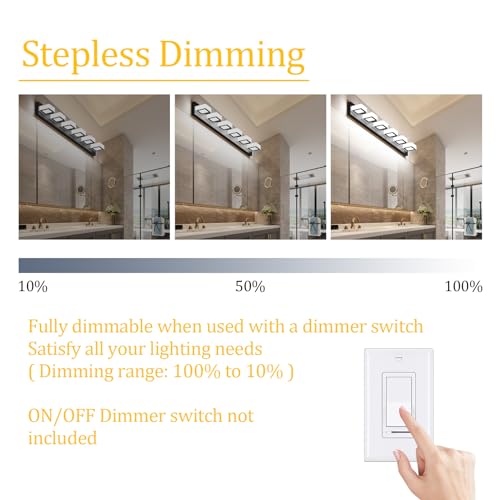 Image of Ralbay Black Bathroom Lights Fixtures Dimmable 5 Color Temperature Black Acrylic Modern Matte Black Vanity Light for Bathroom 40.4inch