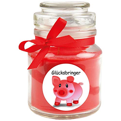 HS Candle Duftkerze im Bonbonglas Viel Glück, Duft: Rose (Rot), 120g - Brenndauer bis zu 30 Stunden, Kerze aus Glas mit Duft
