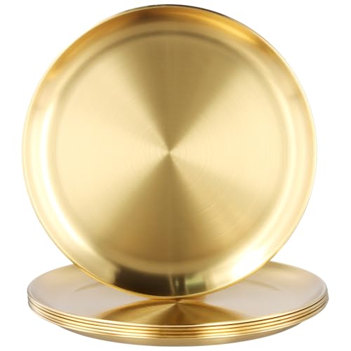 HONYUET 6 piatti piani da 30 cm, rotondi, in acciaio inox, per bistecca, insalata, campeggio, barbecue, pizza, 30 cm