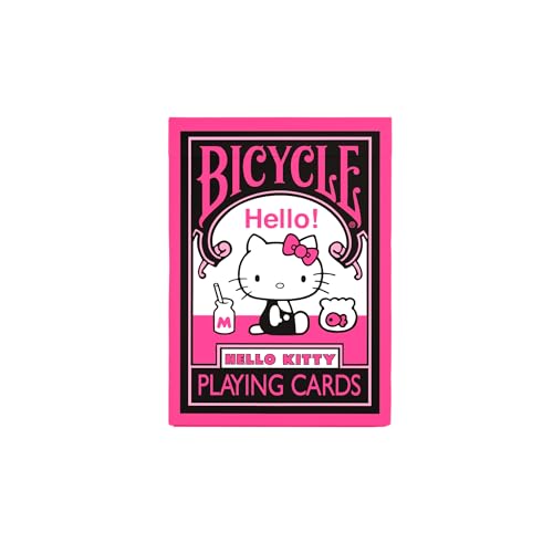 Image of Bicycle Hello Kitty Playing Cards, Black & Pink, 1 Deck | Hello Kitty on court cards, Kawaii black and pink design, Adorable number cards with mice and teddies, Made in USA