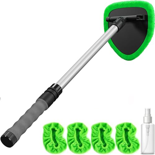 Windshield Cleaning Tool - Extendable Handle Car Window Cleaner with 4 Reusable...