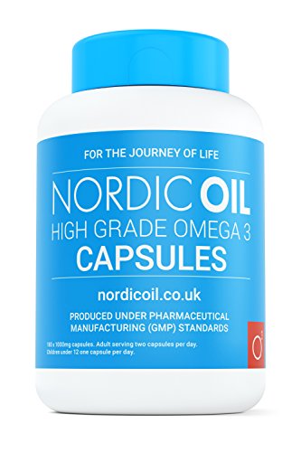 Nordic Oil High Strength Pharmaceutical Grade Omega 3 Fish Oil Capsules, 1000 mg, Pot of 180 Capsules