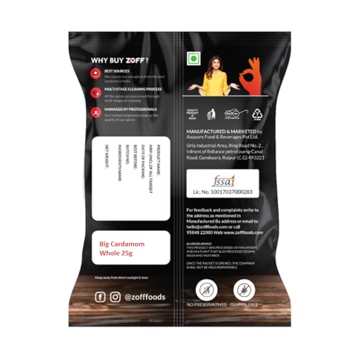 Image of Zoff Premium Black Cardamom - Handpicked, Fresh, Smoky Flavor Black Cardamom Whole with Health Benefits for Culinary Excellence - 25gms