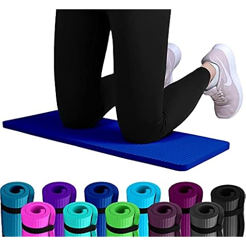 Set: 2 x REFIT FITNESS NBR Fitness & Yoga Pads 25 x 61 x 1,5 cm Blau + Bänder Sport Kniekissen Fitnessmatte klein Kniepad Bodenkissen rutschfest Yoga Kniematte Sportmatte Knie Matte Kissen Yogamatte Cover