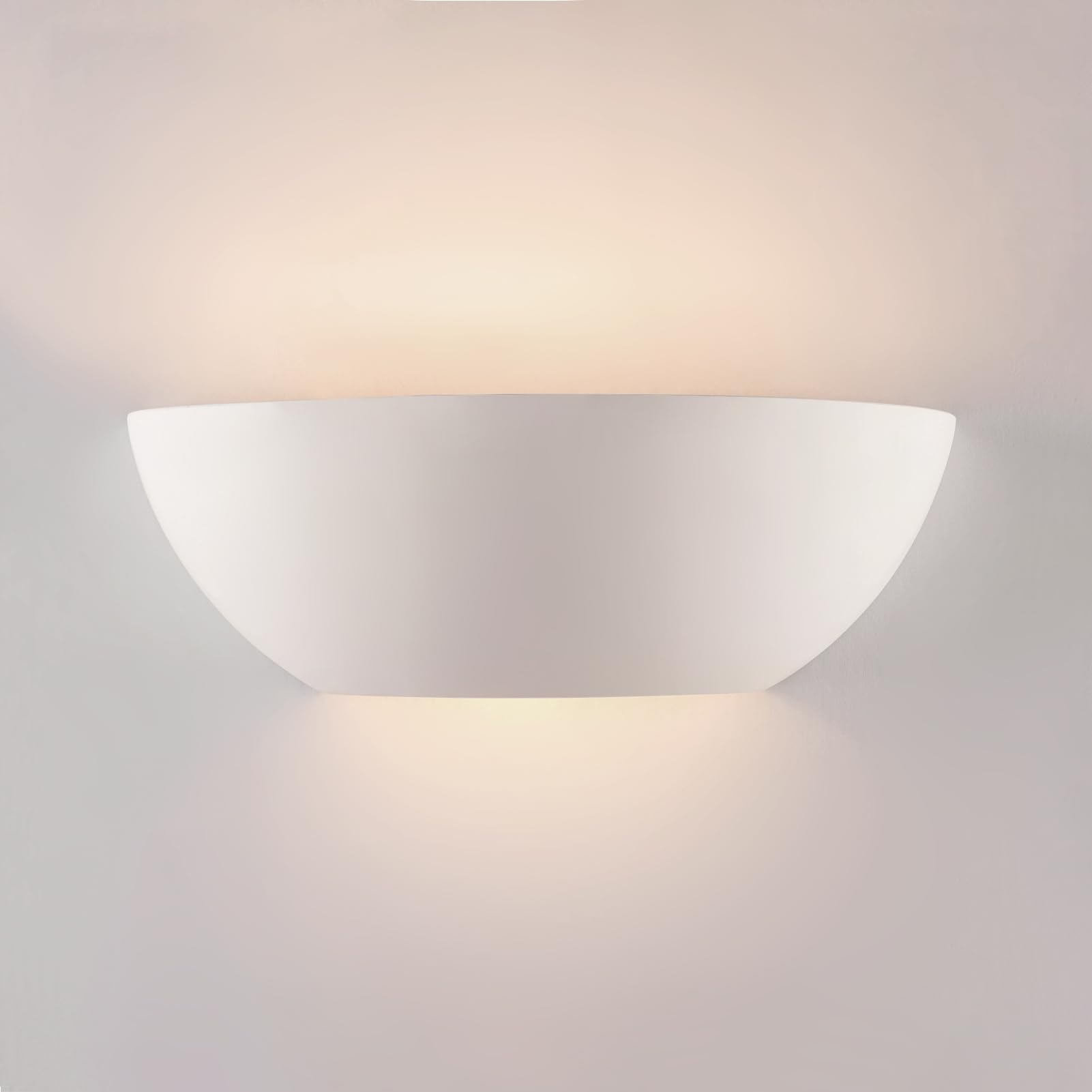 HARPER LIVING Ceramic Wall Light, Indoor Wall Sconce Lamp with Open Semi Circle Plaster Shade, E14 Bulb Cap 40 Watts, Modern Wall Wash Lamp for Bedroom, Living Room, Hallway-Length 30CM