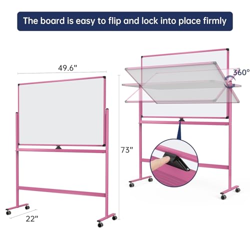 Image of Large Dry-Erase Rolling Magnetic Whiteboard - 48 x 32 Inches Dry Erase Board with Stand Height Adjust Double Sides Mobile White Board Easel on Wheels with 25 Sheets Paper Pad Office, Home & Classroom