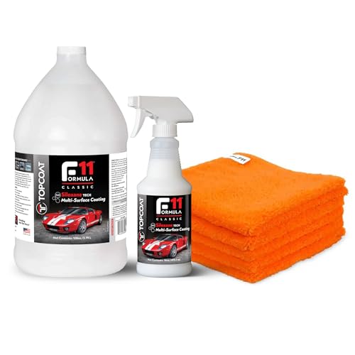 TopCoat F11 Polish & Sealer for Cars, Bikes and More – Water-Based Alternative to Ceramic Wax - 16 oz F11 Spray, 1 Gallon F11 Refill, and 5 Microfiber Towels