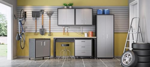 Image of Manhattan Comfort Fortress Collection Convenient Durable Mobile Garage 6 Piece Tool Set, Great for a Variety of Tools and Supplies, 6 Piece, Dark Charcoal Gray /Silver