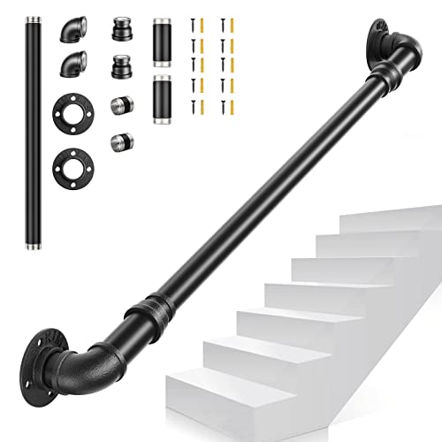 Pasamanos Escalera, VAYOTOY 1/1,5/2/3m Pasamanos para Escaleras Interior Exterior Barandilla Escalera con Antideslizante Tubería de Acero Galvanizado Industrial Antioxidante para Fácil Instalación(1m)
