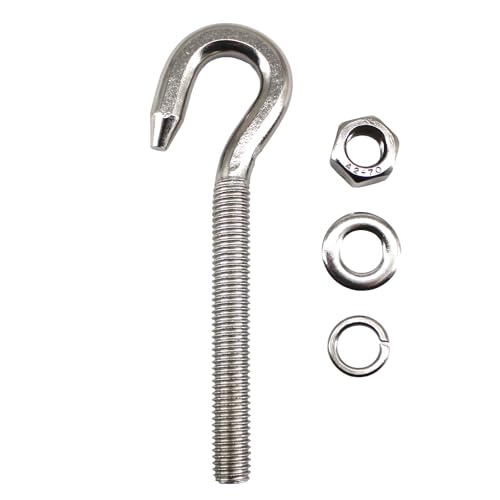 Image of M14 Long Shank Hook Bolts 304 Stainless Steel Round Hooks Eyelet Bolts Ring Screw with Washer and Nut for Yacht Boat Marine Swing Chair Yoga Hammock 2 Pack