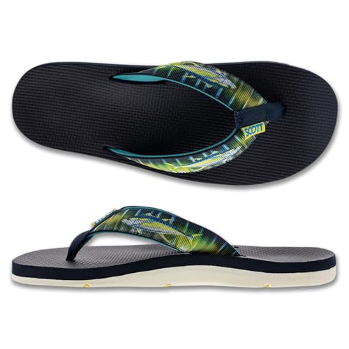 Scott Hawaii Men's Kaiko Rubber and Nylon Slipper - Ahi Fish Design Strap - No-Slip Boat Sandal - All Day Arch Support and Heel Cup Comfortable Flip Flops