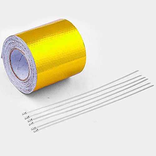 Cinta adhesiva de aluminio Cinta adhesiva de alta temperatura resistente al calor Cinta de lámina de reparación de rollos de cinta ancha impermeable para reparación, 50 mm x 5 m (dorado)