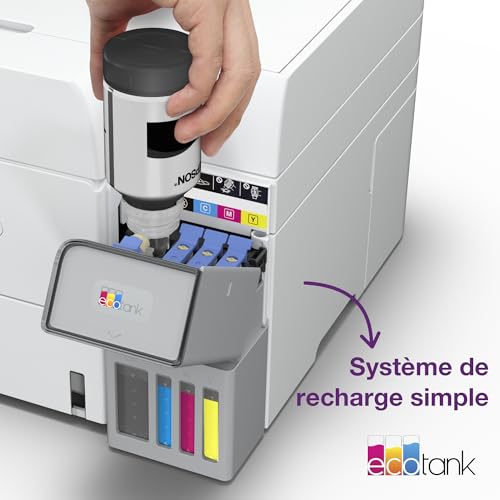 Epson Solution d’impression A4 blanche EcoTank ET-4956 avec Wi-Fi, réservoirs d’encre AirPrint, chargeur de documents, impression, numérisation, copie et fax recto verso + jusqu’à 3 ans d’encre inclus