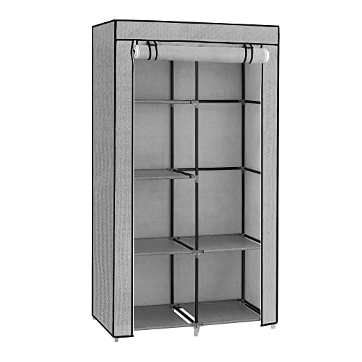 SONGMICS Armoire à Vêtements, Penderie, 1 Tringle à Vêtements, 6 Niveaux, Tissu Non-tissé, Cadre Métallique, 45 x 88 x 168 cm, pour Chambre, Couloir, Dressing, Gris avec Motifs Chevrons RYG084G22