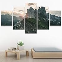 SIGNWIN 5 Panel Canvas Wall Art Modern Art Expressive Farmhouse/Country Landscape Mountain Top Multicolor Photography for Home Decorations Ready to Hang - 60