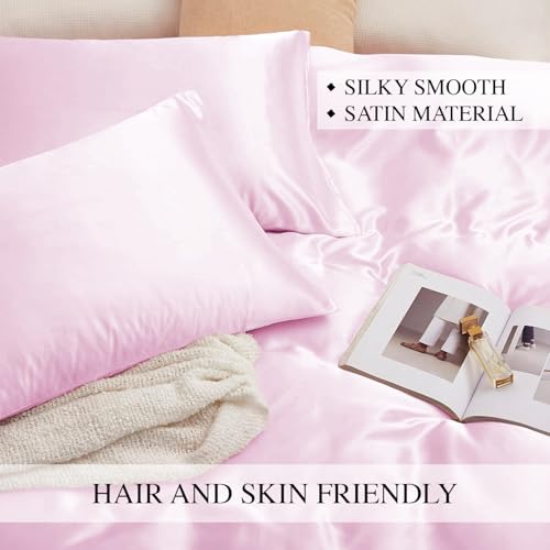 Image of Homestan Satin Bedsheet for King Size Bed with 2 Pillow Covers, Modern Bed Sheet for Romantic Nights(100x108 inches, Baby Pink)