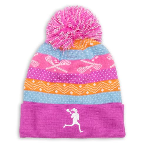 ChalkTalkSPORTS Lacrosse Knitted Beanie Hat | Lax Girl Fair Isle Pom Beanie - Main Image