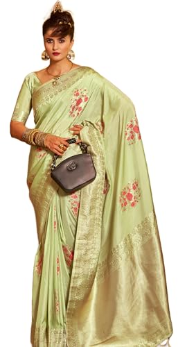 Image of SWORNOF Women's Banarasi silk Saree With Unstitched Blouse Piece