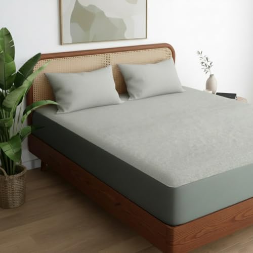 Image of Livspace 100% Waterproof Premium Cotton Feel Ultra Soft Mattress Protector Single Bed | 78 inch x 36 inch | Noiseless, Breathable & Hypoallergenic Bed Protector, Fits Upto 10 inch - Bello Cosy Canopy (Grey)