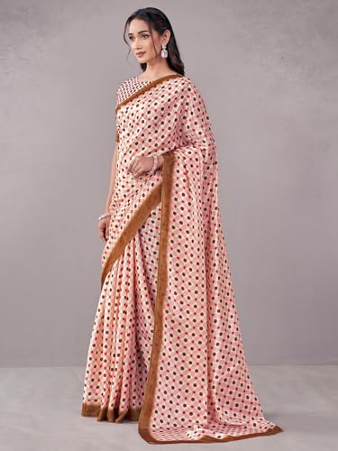 Image of Satrani Women's Chinnon Printed Saree with Unstitched Blouse Piece