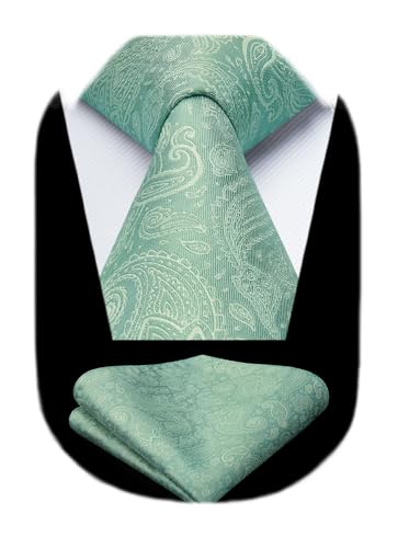 Image of HISDERN Ties for Men Paisley Tie and Pocket Square Woven Classic Floral Mens Ties Handkerchief Set Wedding Party Necktie