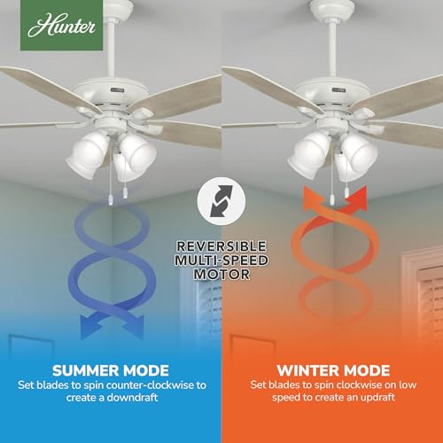 Image of Hunter Amberlin, Indoor, Ceiling Fan, with LED Lights, 52 inch, Fresh White