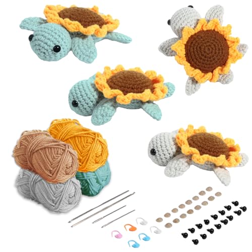 FREEBLOSS 4 Kit de Crochet Adorable Tortue Tournesol Crochets Kit...