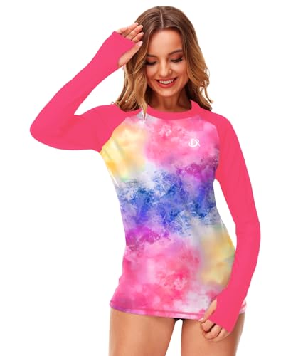 Image of Deerose Womens Gradient Rash Guard UPF 50+ Swim Shirts Surfing Top with Thumb Hole