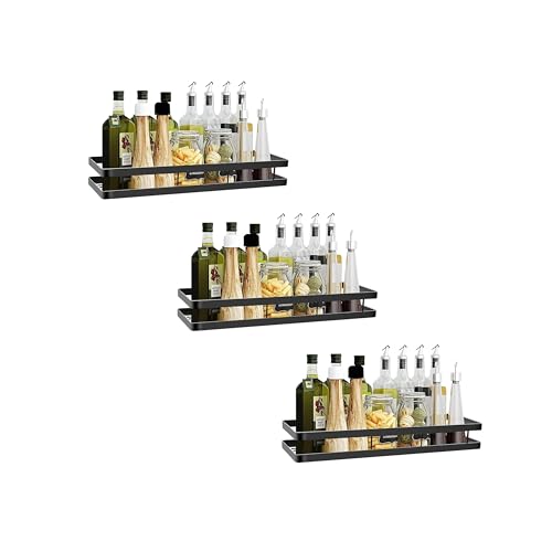 Image of Wall Mounted Metal Storage Rack for Kitchen & Bathroom | Set of 3 Multipurpose Organizer Shelf for Jars, Cans, Toiletries | Rustproof Iron Wall Shelf Rack for Home