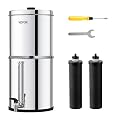 VEVOR Gravity-fed Water Filter System, 2.25G 304 Stainless-Steel Countertop System, Water Filtration System, Reduces Lead and up to 99% of Chlorine, with 2 Carbon Filters, and Water Level Spigot