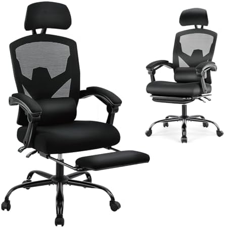 DUMOS Home Office Desk Chair with Footrest, High-Back Mesh Rolling Swivel Reclining Chairs with Wheels, Comfortable Headrest, Lumbar Support, Comfy Arms for Home, Office, Gaming, Student, Inky - Thumbnail 3