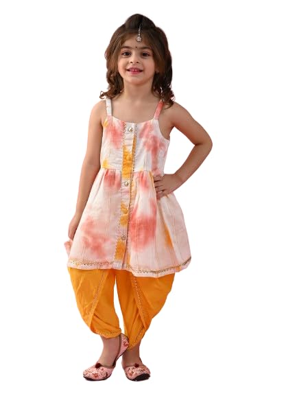 Image of Saka Designs Tie & Dye Blue and Sea Green Jhabla and Dhoti