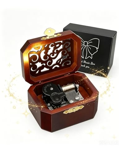 Biscount Mini Hollow Antique Carved Music Box Wind Up Wooden Musical Box Toy - Hedwig's Theme Gifts for Birthday, Christmas, Mother’s Day, Anniversary,Halloween or Home Decor
