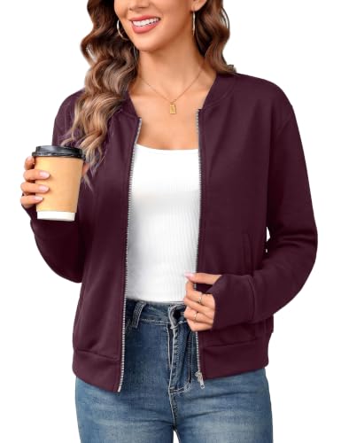 Totatuit Womens Bomber Jacket Lightweight Zip Up Casual Coat with Pockets