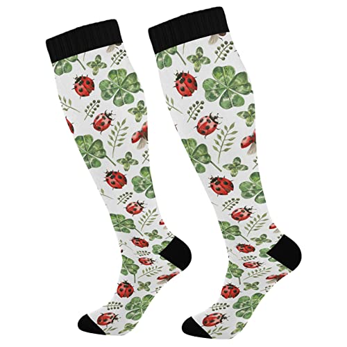 Wusikd Clover Ladybugs Compression Socks for Women and Men Circulation Flowers Long Socks for Athletic Running 1