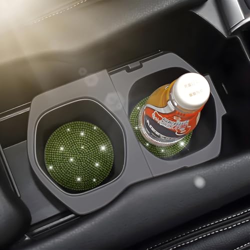Image of Osilly Bling Car Cup Holder Coaster, Crystal Rhinestone Anti-Slip Insert Coasters, Universal 2.75 Inch Fashion Automotive Cup Mat, Car Interior Accessories Decor Gifts for Women (Yellow /Green, 4PCS)