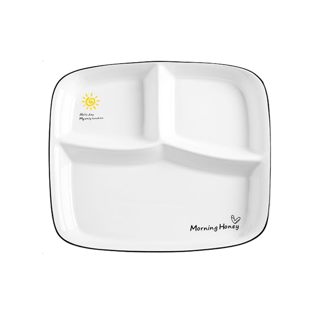 Assiette à petit-déjeuner en céramique avec compartiments – Assiette triple de 25,4 cm pour adultes, assiette divisée en porcelaine pour la maison, les restaurants, les hôtels