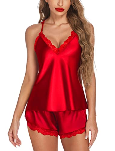 Image of Avidlove Satin Pajamas Set Sleepwear Womens Sexy Lingerie Cami Shorts Set Nightwear S-XXL