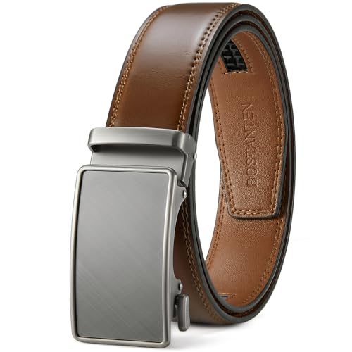 Image of BOSTANTEN Ratchet Belts for Men Leather Trim to Fit 1 3 /8 inch Gift Boxed