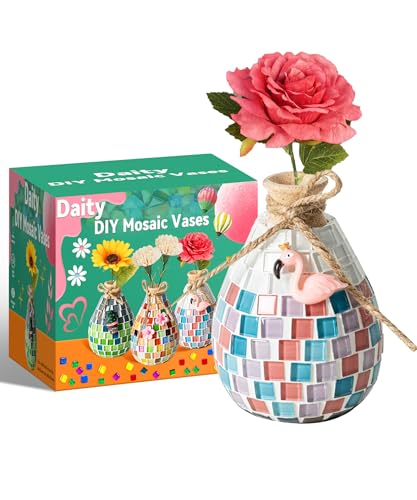 Daity mosaique enfant Kit de bricolage mosaïque cadeau fille de 6 à 12 ans, kit de bricolage,mosaïque adulte, filles de 6 à 12 ans, petit vase en (rose)