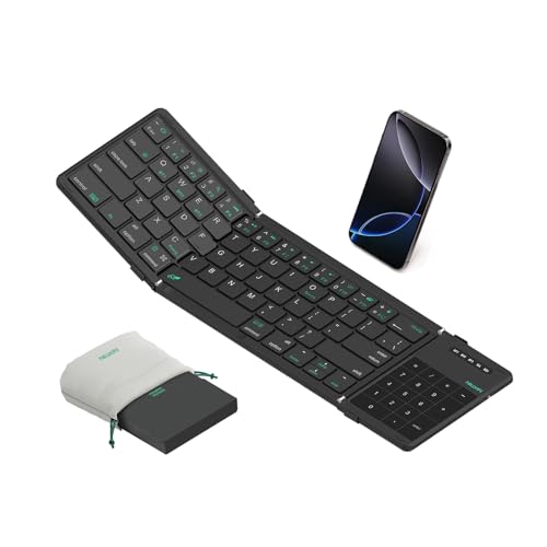 Nillkin Upgraded Foldable Bluetooth Keyboard with Touchpad & Number Pad, Portable Wireless Keyboard for Travel, Pocket-Sized, Full Size Keys, Support 3 Devices for iPad Laptop Tablets Phone, Black