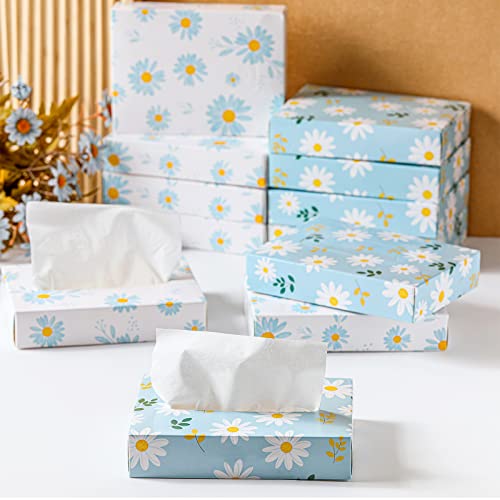 Image of Yinder 24 Packs 960 Sheets Tissue Cube Car Facial Boxes Disposable Facial Travel Tissues Holder Soft Watercolor Boxes 2 Ply 40 Sheets for Wedding Household Car Kitchen Bathroom(Fresh Daisy)