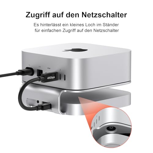Qwiizlab 40Gbps Mac mini M4/M4 Pro Stand Hub with USB4 NVMe SSD Enclosure, USB-C Host, 3 USB-A 2.0, 3.5mm Audio, Support