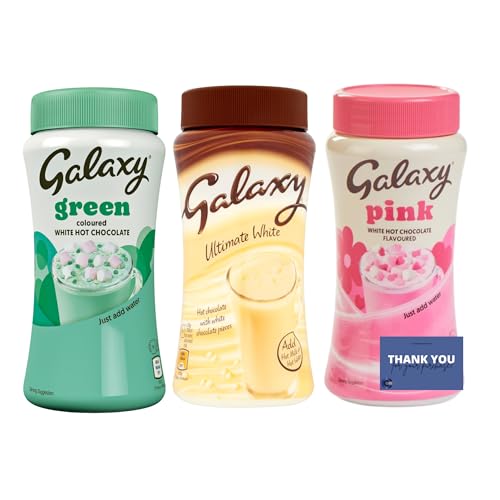 Galaxy Hot Chocolate Variety Pack - White Pink & Green Coloured White Hot Chocolate 3 x 300g Smooth & Creamy Drinking Chocolate