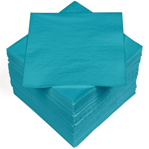 HEKU 100 einfarbige Servietten, 3-lagig, 33x33cm I Einheitliche Qualität für Veranstaltungen & Gastronomie I Praktische 5er-Packung I Hoch saugfähig und stilvoll, türkis