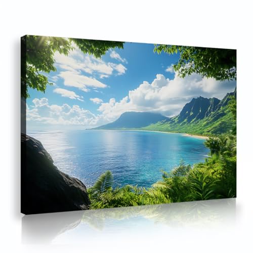 Toile tropicale océanique UIRINGART avec paysage côtier et nature en tableau de 40x60cm