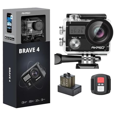 AKASO Brave 4 Action Camera 4K 30fps Ultra HD WiFi Sport Cameras with 170° FOV, Image Stabilization, 131FT Waterproof Underwater Camera with 2x1050mAh Batteries, Bicycle Accessories Kit Cover