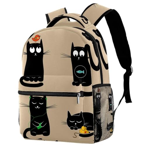 Sac à dos d'école mignon style chat noir pour ados et sorties