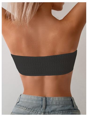 WDIRARA Women's Ruffle Trim Strapless Bandeau Bikini Top Knot Front Bathing Suit Tops2