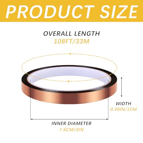 Image of 2 Rolls 10mm x 33m 108FT Up to 250℃(480℉) High Temperature Heat Resistant Tape, Adhesive Heat Tape for Sublimation,Electronics,Soldering,Circuit Board,Heat Press(Brown)